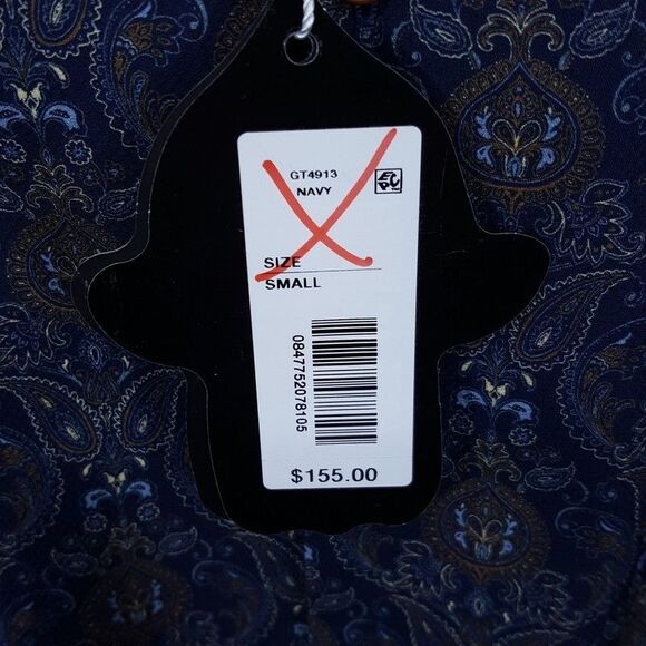 LUCHIANO VISCONTI BLACK Mens Shirt Small Navy Paisley Medallion Tailored Fit - Picture 3 of 7